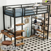 Bellemave® Metal Loft bed with Desk and Shelves - Bellemave